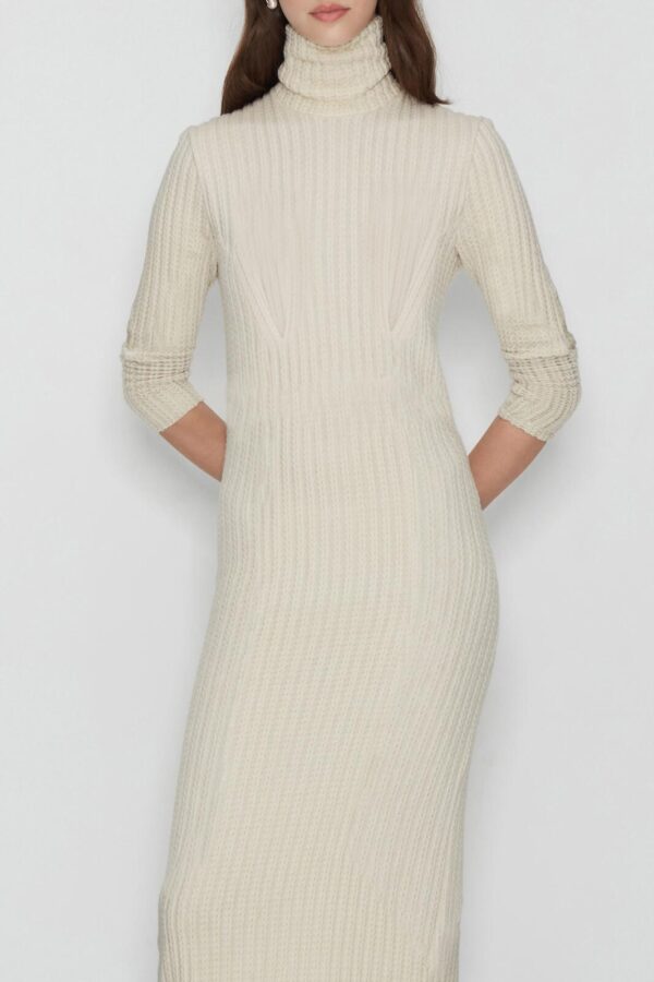 Lily Knitwear Dress Beige - Image 3