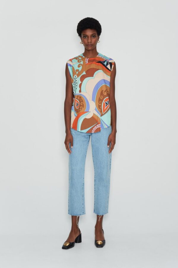 Vintage Mosaic Sleeveless Shirt Multi-color - Image 2