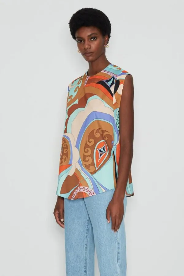 Vintage Mosaic Sleeveless Shirt Multi-color - Image 3