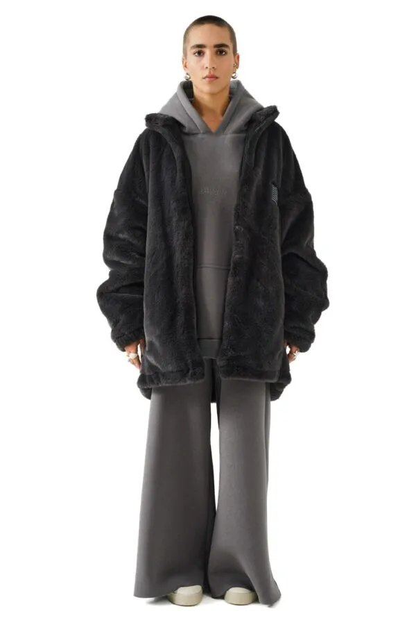 Unisex oversized eco fur jacket (stone) - Image 3