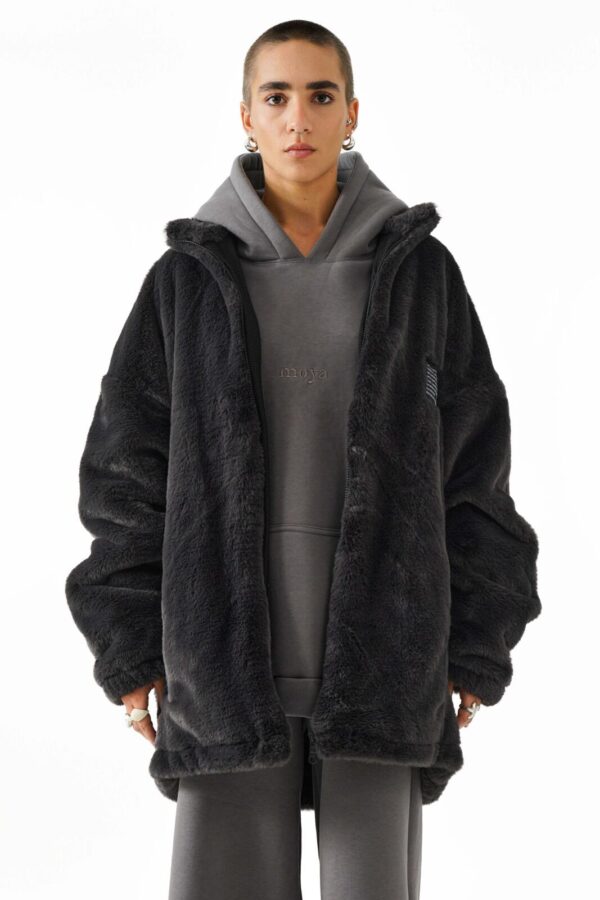 Unisex oversized eco fur jacket (stone)