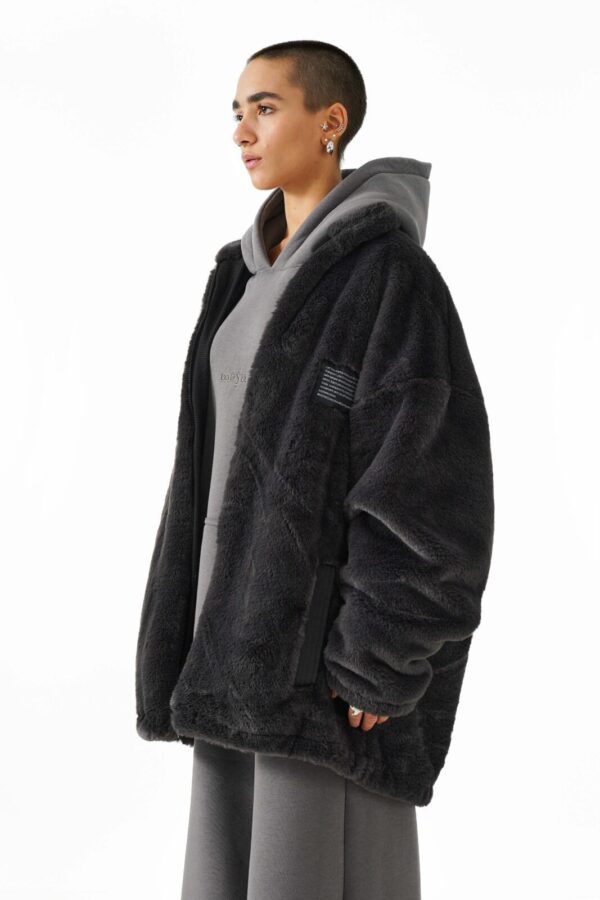 Unisex oversized eco fur jacket (stone) - Image 2