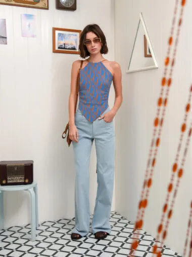 chill island knitted top (blue /brown) - Image 2