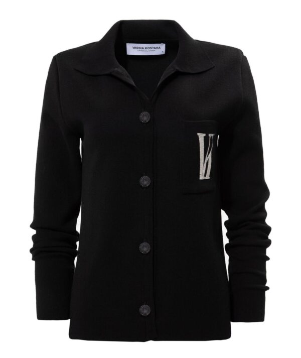 BLACK KNIT CARDIGAN  WITH VK EMBROIDERY