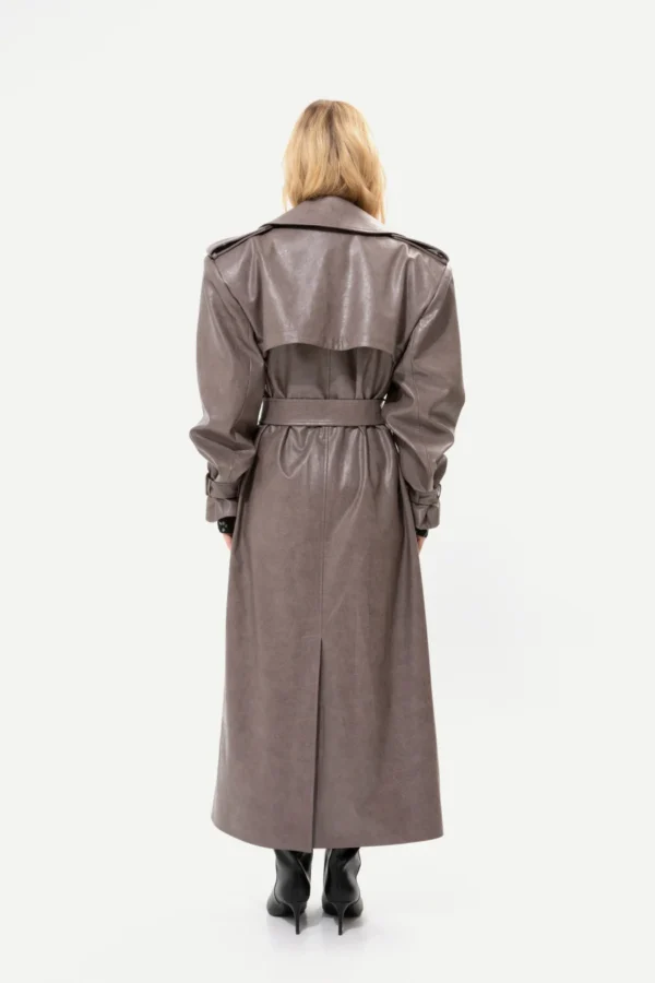 GREY FAUX LEATHER TRENCH COAT - Image 2